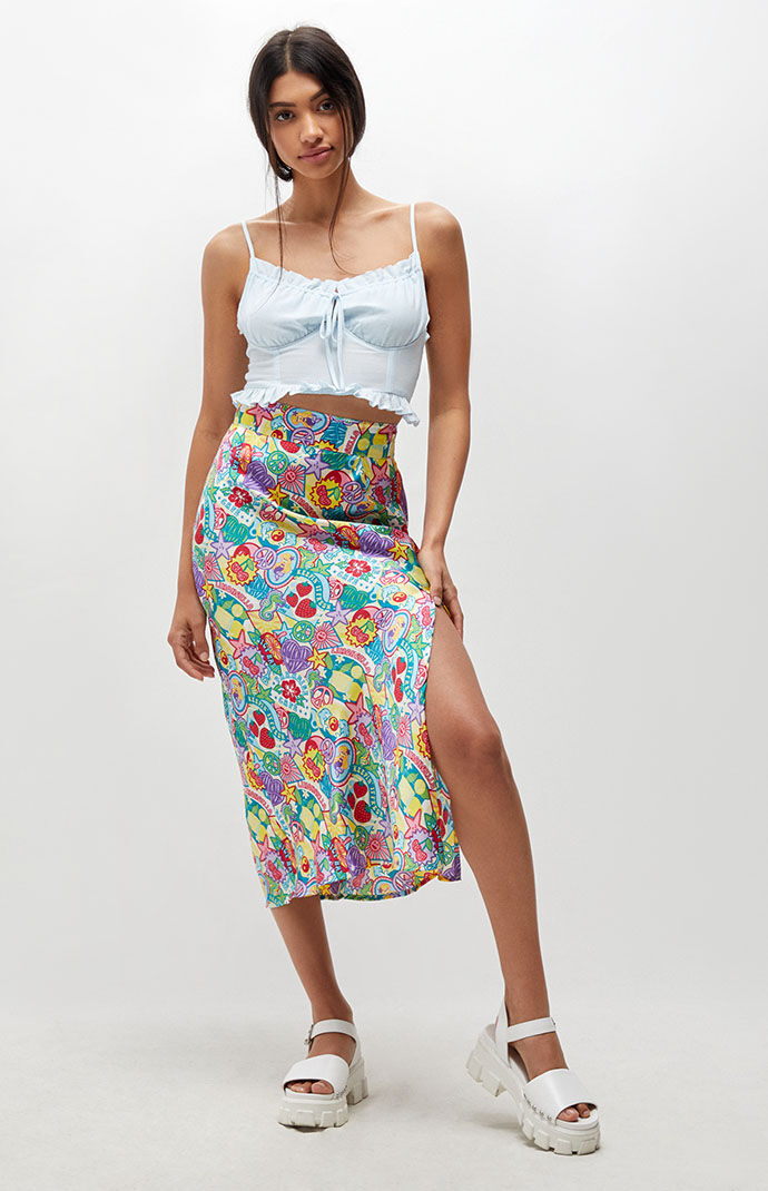 Daisy Street Printed Satin Midi Skirt PacSun