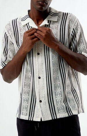Striped Textured Oversized Resort Camp Shirt image number 2