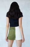 Olive Spliced Ultra High Waisted Vintage Denim Shorts Olive Spliced Ultra High Waisted Vintage Denim Shorts image number null