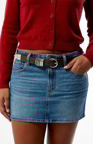 Faux Leather Round Metal Buckle Belt image number 1