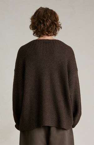 Brown Heavy Waffle Knit Crew Neck Sweater image number 4