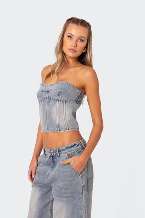Myla Washed Denim Corset image number 5