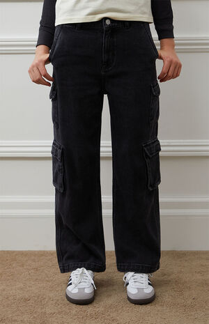 Black Baggy Cargo Jeans image number 3