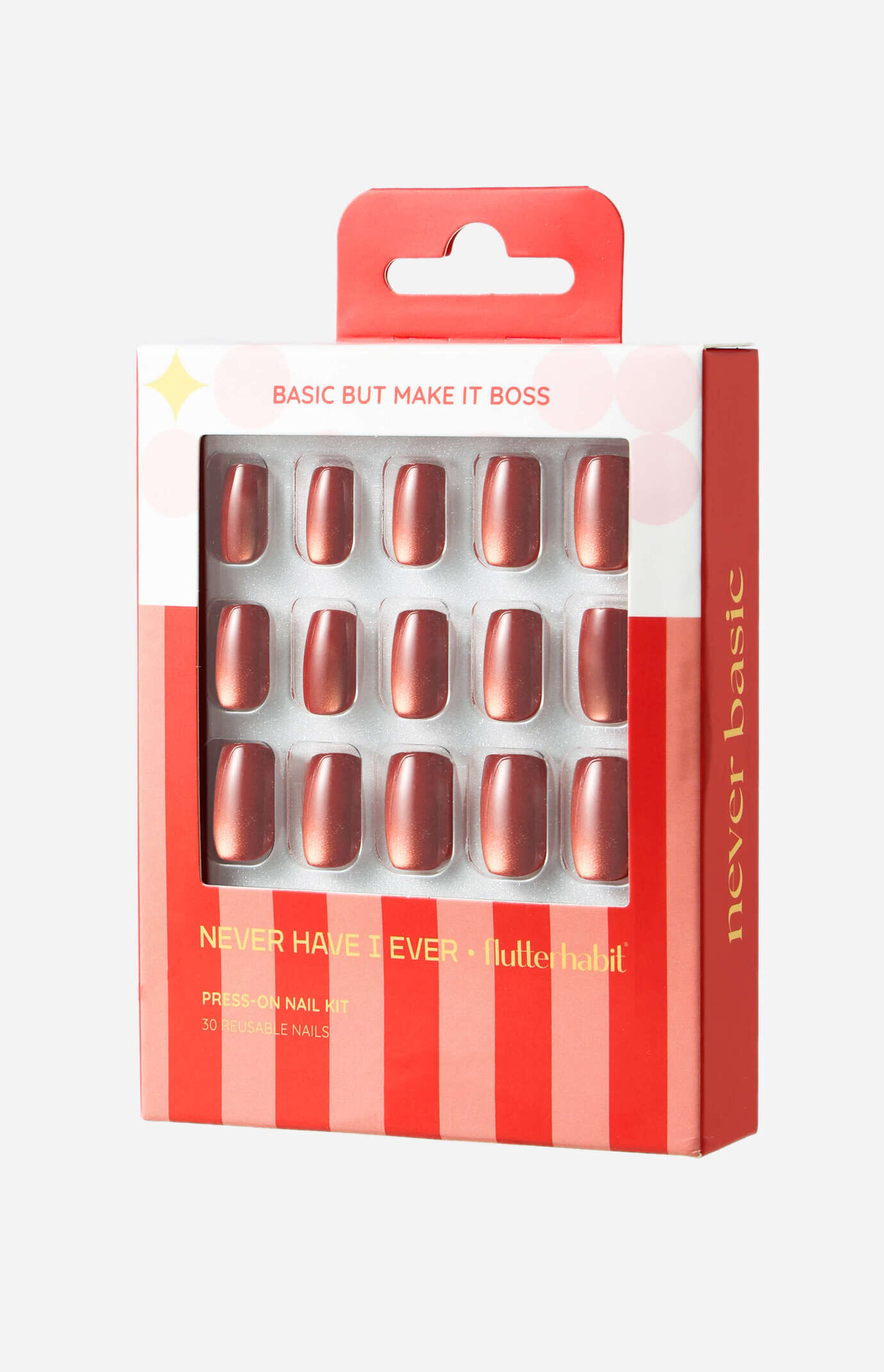 NEVER HAVE I EVER Basic But Make It Boss Square Press-On Nails