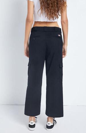 Black Cropped Straight Fit Cargo Pants image number 4