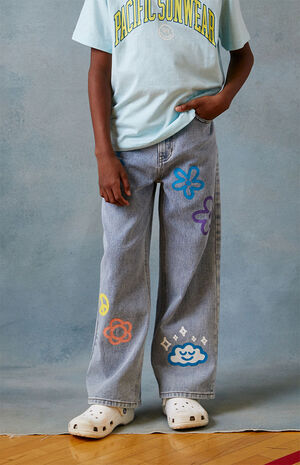 Graphic Medium Blue Baggy Jeans image number 3