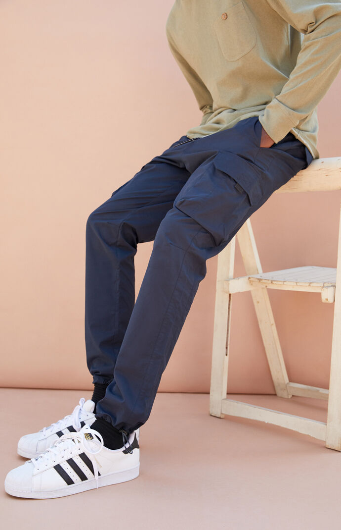 Utility Navy Nylon Slim Cargo Pants