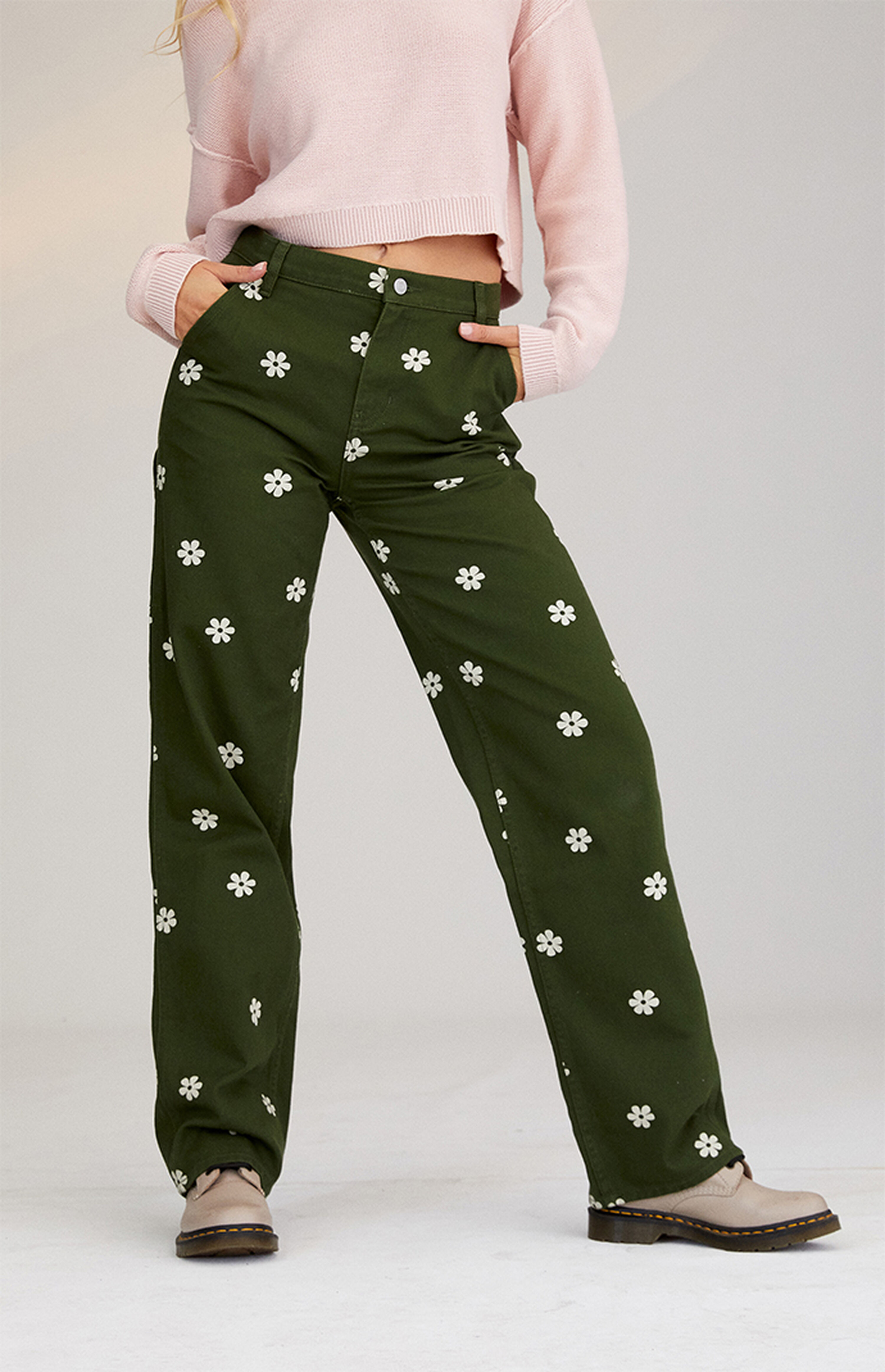 PacSun Stamped Floral Boyfriend Carpenter Pants PacSun