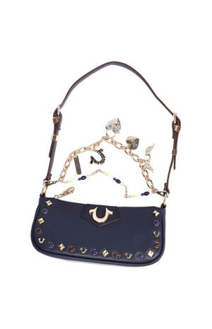 Navy Chain & Studs Shoulder Bag image number 7