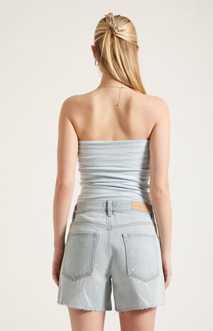 Sophie Denim Mom Shorts Raw Cut Light Blue image number 4