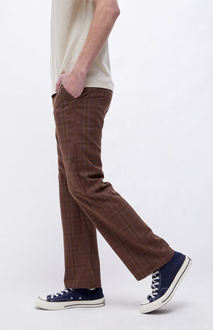 Brown Plaid Bootcut Trousers image number 3