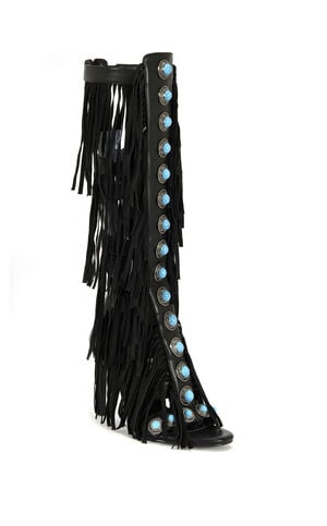 Women's Amadeo Black Fringe Gladiator Sandal Boots image number 2