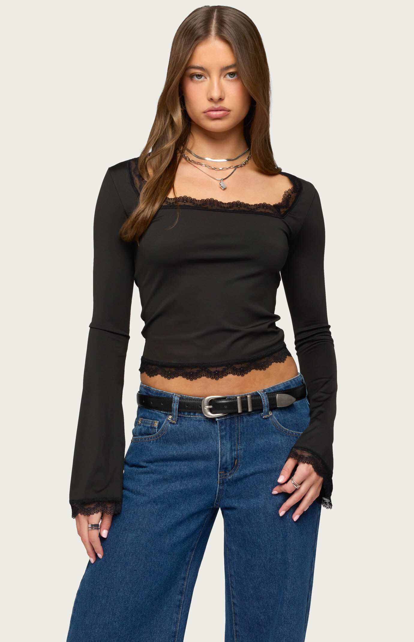 Edikted Kailin Lacey Flared Sleeve Top