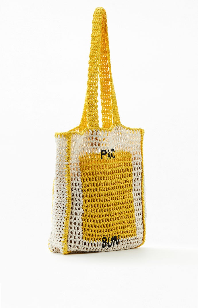 Yellow White Crochet Tote Bag