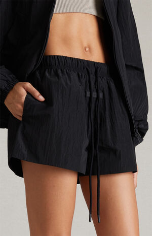 Women's Jet Black Crinkle Nylon Running Shorts image number 4