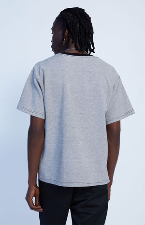 White & Black Striped Cropped Oversized T-Shirt image number 4