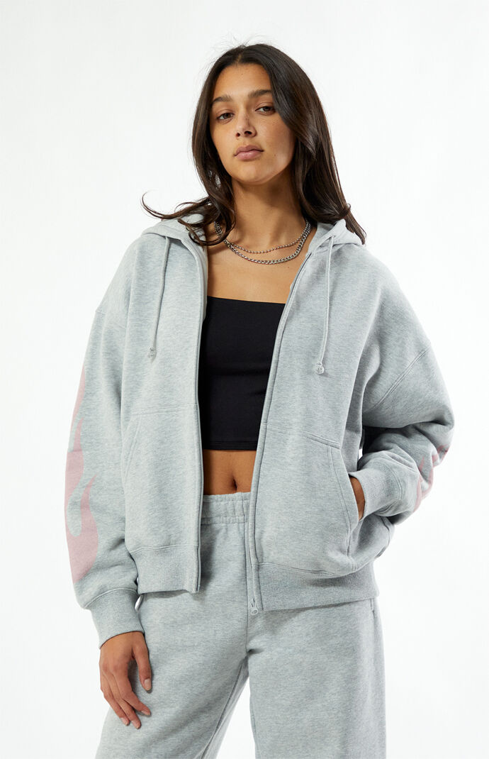 Pacsun Pink Flames Full Zip Hoodie | PacSun