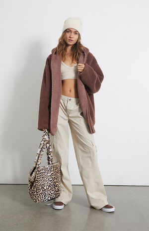 Two-Tone Open Front Sherpa Jacket image number 4