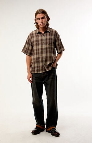 Brown Plaid Woven Flannel Shirt image number 5