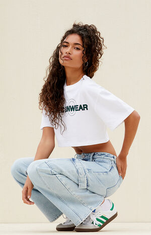 Light Indigo Low Rise Girlfriend Cargo Jeans image number 1