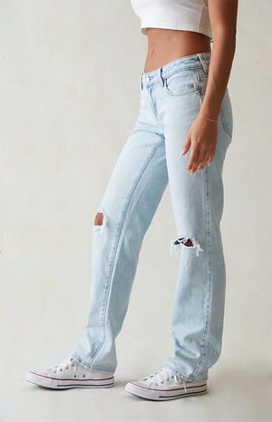 PacSun Light Blue Ripped Stretch Low Rise Flare Jeans