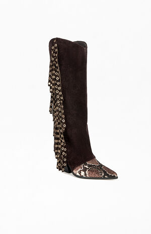 Women's McBride Chocolate Leather Block Boots image number 2