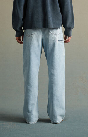 Light Indigo Embossed Track Extreme Baggy Jeans image number 4