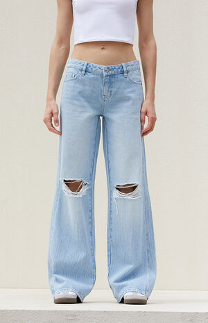 Light Indigo Ripped Low Rise Baggy Jeans image number 2