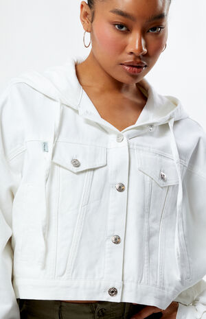 Hooded Cropped Denim Jacket image number 4