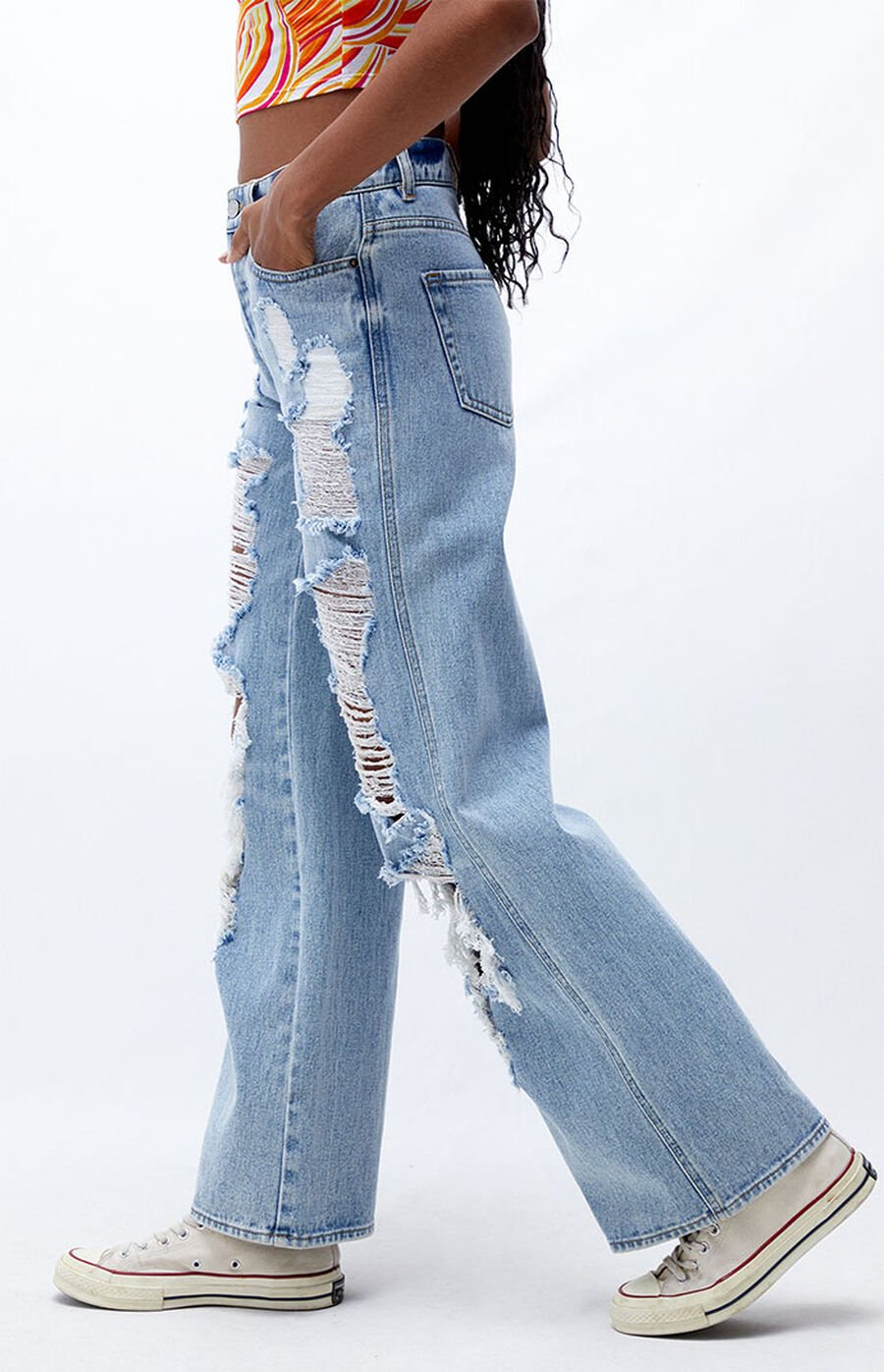 PacSun Light Blue Distressed High Waisted Baggy Jeans | PacSun