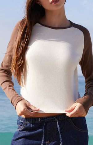 Brown & White Raglan Long Sleeve Top image number 2