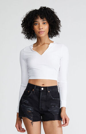 501 Black Ripped Denim Shorts image number 1