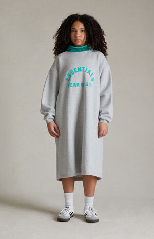 Essentials Light Heather Grey Mint Leaf Hooded Dress image number 6