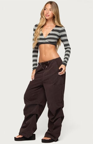 Meira Striped Knit Wrap Crop Top image number 4
