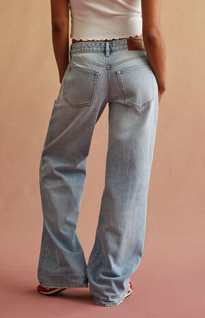 Light Blue Ripped Low Rise Baggy Jeans image number 3