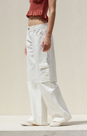 White Low Rise Baggy Cargo Jeans image number 3
