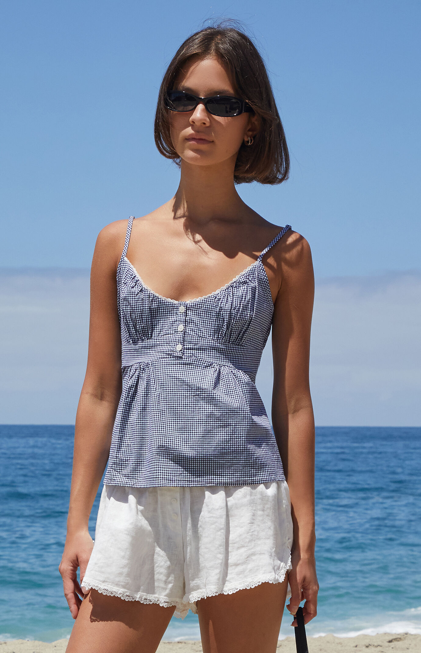 John Galt Blue & White Gingham Tiffany Tank Top