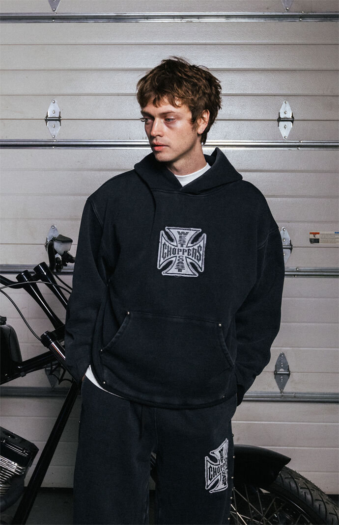 West Coast Choppers Frayed Cross Cropped Hoodie