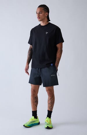 Black Vintage Wash Ribbed Knit Shorts image number 2