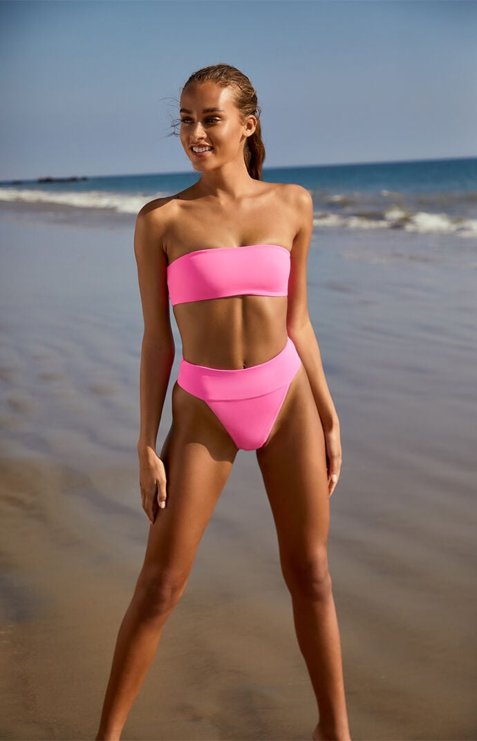 Neon pink top strapless bikini