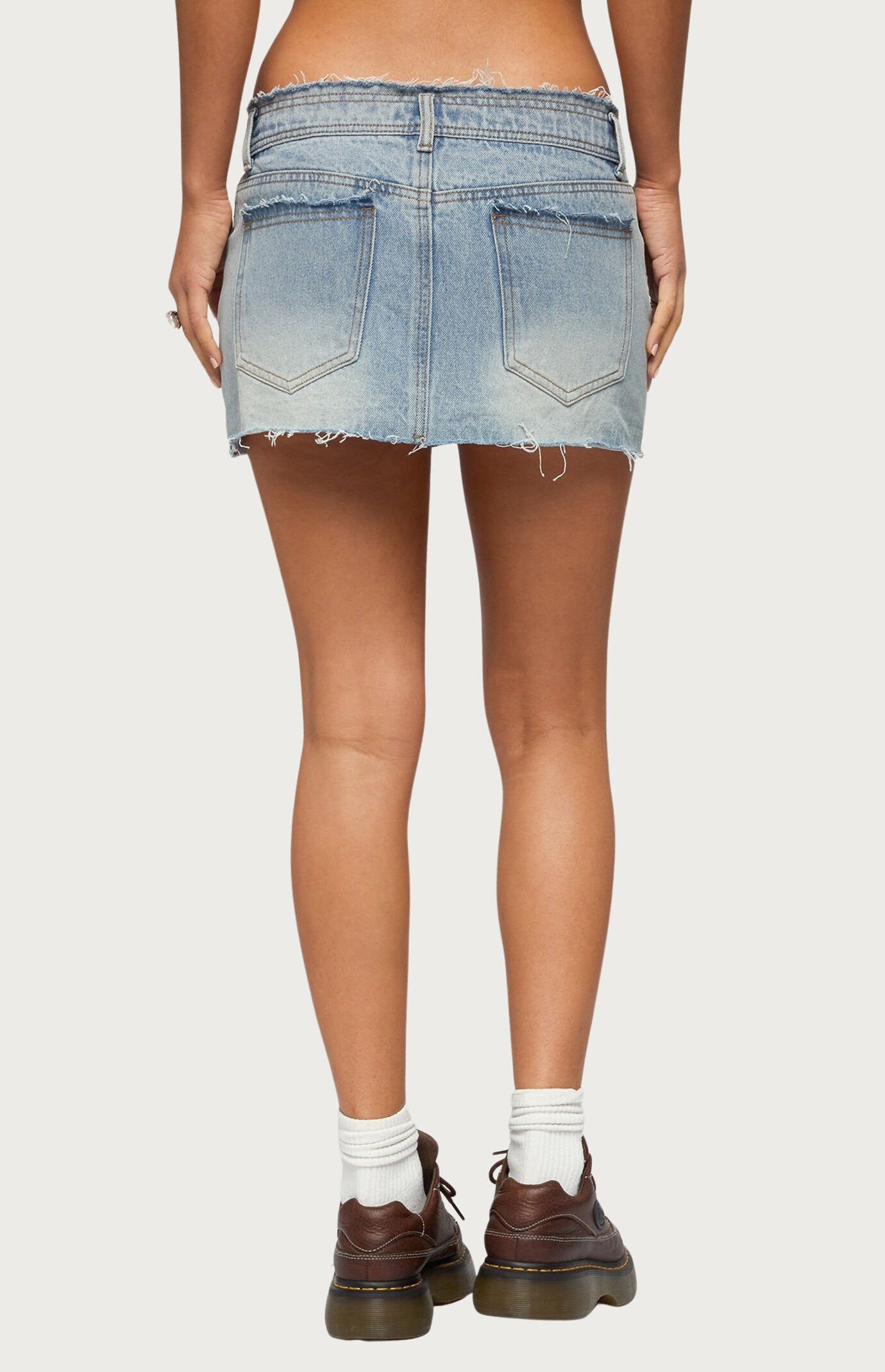 Edikted Emree Distressed Denim Mini Skirt