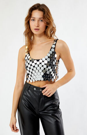 Silver Disc Sequin Tank Top image number 1
