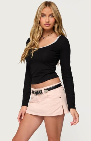 Contrast Lacey Long Sleeve Top image number 1