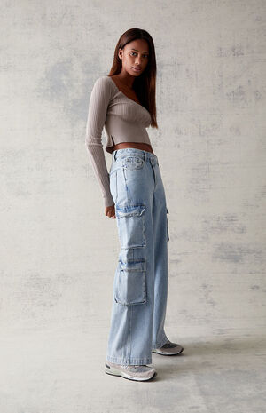 Light Blue Asymmetrical '90s Baggy Cargo Pants image number 1