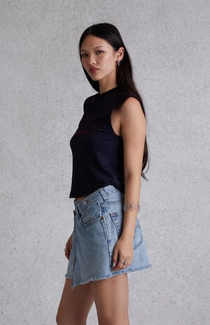 Asymmetrical Low-Rise Denim Skirt image number 4