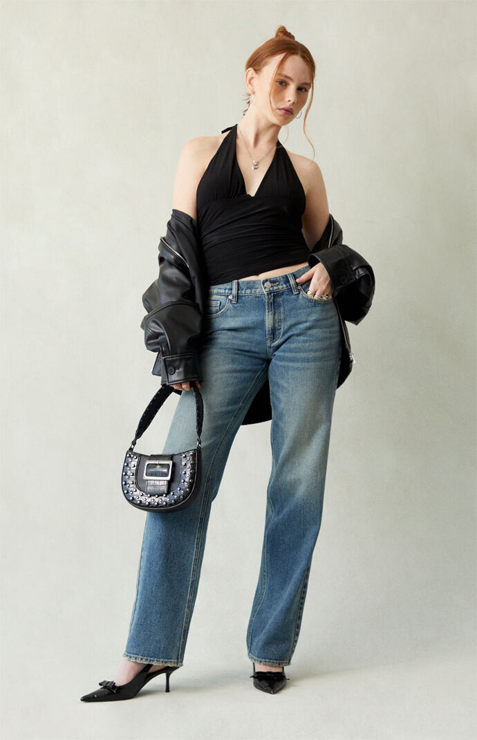 Pacsun Jordyn Low Rise Straight Leg Jeans Medium Blue Tinted