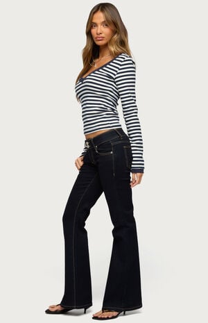 Kimi Striped Long Sleeve V Neck Top image number 4