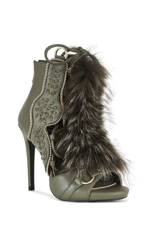 Women's Shainy Olive Faux Fur Gladiator Booties image number 2