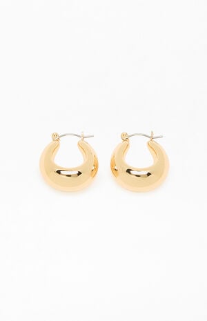 Gold Oval Chunky Hoop Earrings image number 2