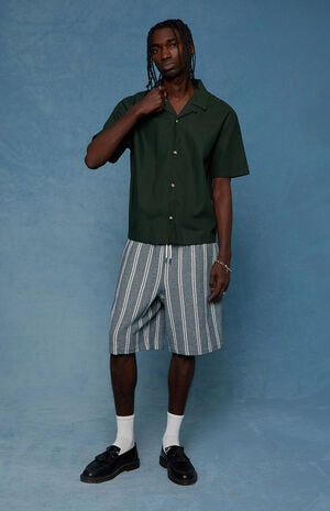 Cream Striped Linen Shorts image number 2